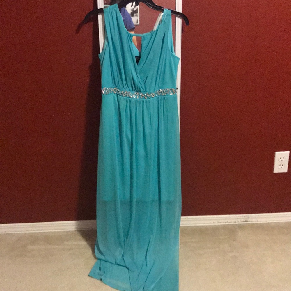 Turquoise Maxi Dress with Crystal Waist